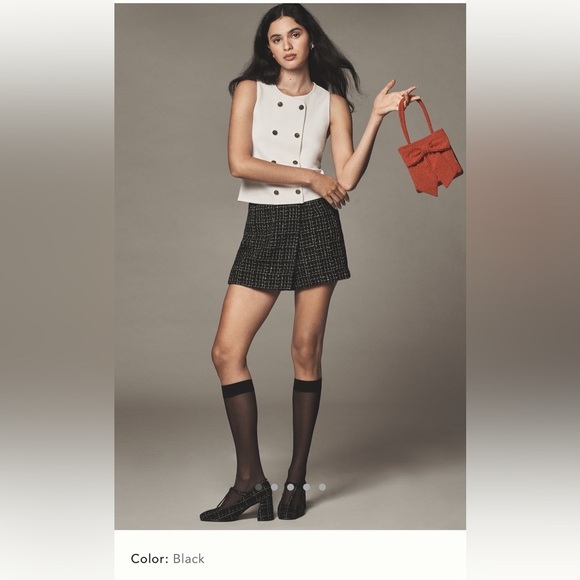NWT new 12 fits 10 Anthropologie Maeve tweed skort shorts skirt black white - Picture 1 of 17